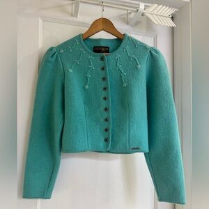 Geiger Tyrol VTG Turquoise Floral Embroidered Wool Coat.Sz 40. EUC!